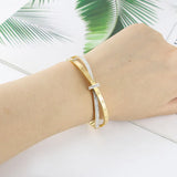 Stainless Steel Crystal Bracelet Cross Roman Numerals Bangle