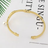 Stainless Steel Crystal Bracelet with Pearl Pendant