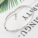 Stainless Steel Crystal Bracelet with Pearl Pendant