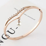 Stainless Steel Crystal Bracelet with Pearl Pendant