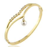 Stainless Steel Crystal Bracelet with Pearl Pendant