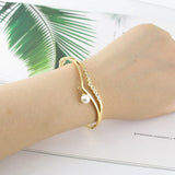 Stainless Steel Crystal Bracelet with Pearl Pendant
