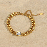 Square Stone Bracelet Cuban Chain 18K Plated Stainless Steel Jewelry