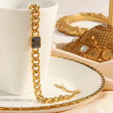 Square Stone Bracelet Cuban Chain 18K Plated Stainless Steel Jewelry
