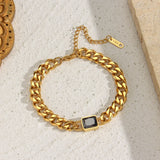Square Stone Bracelet Cuban Chain 18K Plated Stainless Steel Jewelry
