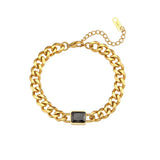 Square Stone Bracelet Cuban Chain 18K Plated Stainless Steel Jewelry