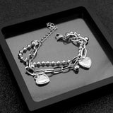 Stainless Steel Love Double Bracelet Men Women Hand-bead Chain Jewelry