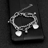 Stainless Steel Love Double Bracelet Men Women Hand-bead Chain Jewelry