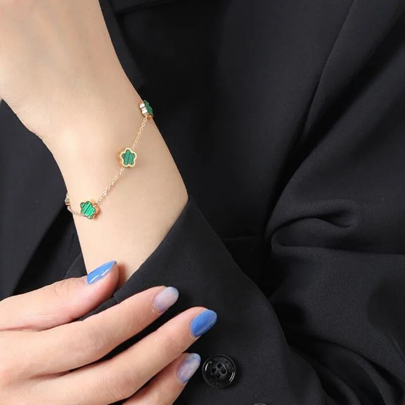 Green Flower Charm Bracelet 18K Acrylic Jewelry Xmas Gift