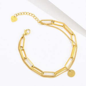 Stainless Steel Chain Link Bracelet Coin Charm Unisex