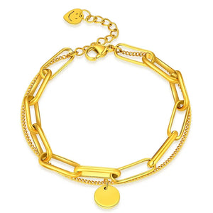 Stainless Steel Chain Link Bracelet Coin Charm Unisex
