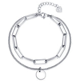 Stainless Steel Chain Link Bracelet Coin Charm Unisex