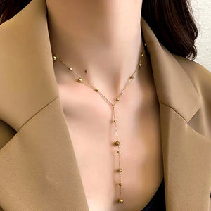Bohemian Small Ball Pendant Tassel Chain Girls Stainless Steel Necklace