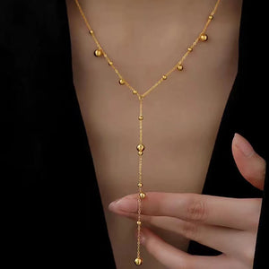 Bohemian Small Ball Pendant Tassel Chain Girls Stainless Steel Necklace