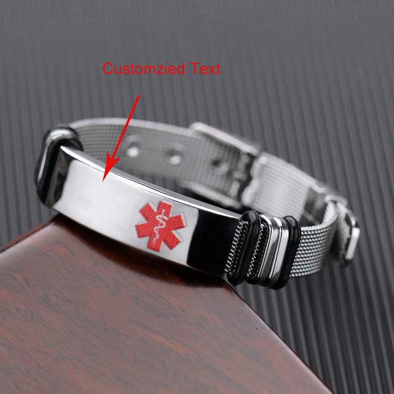 Personalized Stainless Steel Medical Alert ID Band Bracelet
