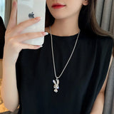 Rabbit Pendant Necklace Rhinestones Animal Charm Jewelry