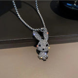 Rabbit Pendant Necklace Rhinestones Animal Charm Jewelry