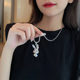 Rabbit Pendant Necklace Rhinestones Animal Charm Jewelry