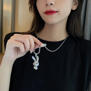 Rabbit Pendant Necklace Rhinestones Animal Charm Jewelry