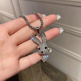 Rabbit Pendant Necklace Rhinestones Animal Charm Jewelry