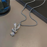 Rabbit Pendant Necklace Rhinestones Animal Charm Jewelry