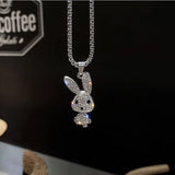 Rabbit Pendant Necklace Rhinestones Animal Charm Jewelry
