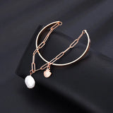 Stainless Steel Rose Scallop Beads Chain Bracelet Women Party Bijoux