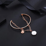 Stainless Steel Rose Scallop Beads Chain Bracelet Women Party Bijoux