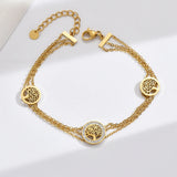 Stainless Steel Life Tree Charm Bracelet for Women - Multi-Layer Bangle Jewelry