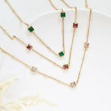 Small Square Charms Necklace Colorful CZ Choker Necklace