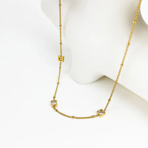 Small Square Charms Necklace Colorful CZ Choker Necklace