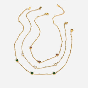 Small Square Charms Necklace Colorful CZ Choker Necklace