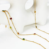 Small Square Charms Necklace Colorful CZ Choker Necklace