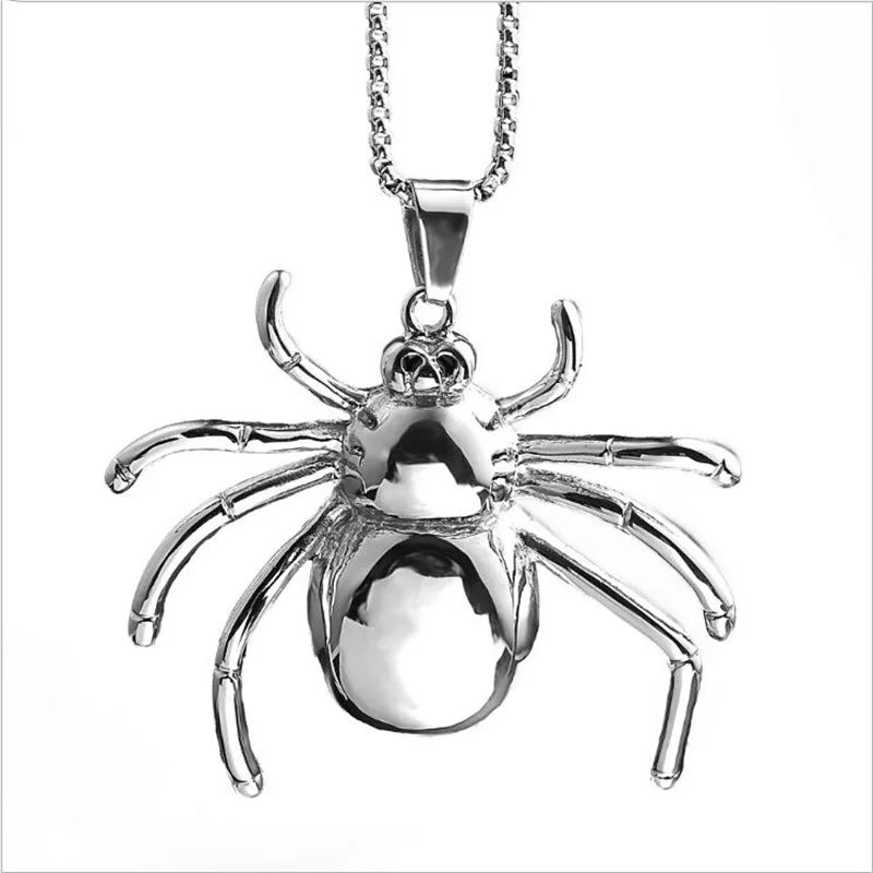 Spider Pendant Necklace Stainless Steel Chain Punk Jewelry