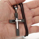Stainless Steel Vintage Runes Christian Cross Pendant Biker Necklace