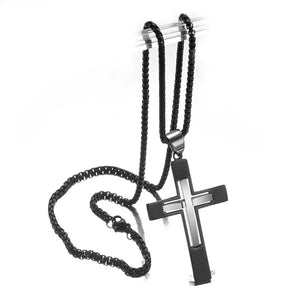 Stainless Steel Vintage Runes Christian Cross Pendant Biker Necklace