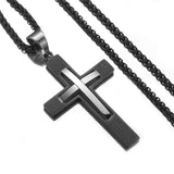 Stainless Steel Vintage Runes Christian Cross Pendant Biker Necklace