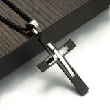 Stainless Steel Vintage Runes Christian Cross Pendant Biker Necklace