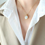 Double-Sided Geometric Pearl Pendant Necklace for Women