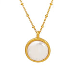 Double-Sided Geometric Pearl Pendant Necklace for Women