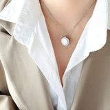 Double-Sided Geometric Pearl Pendant Necklace for Women