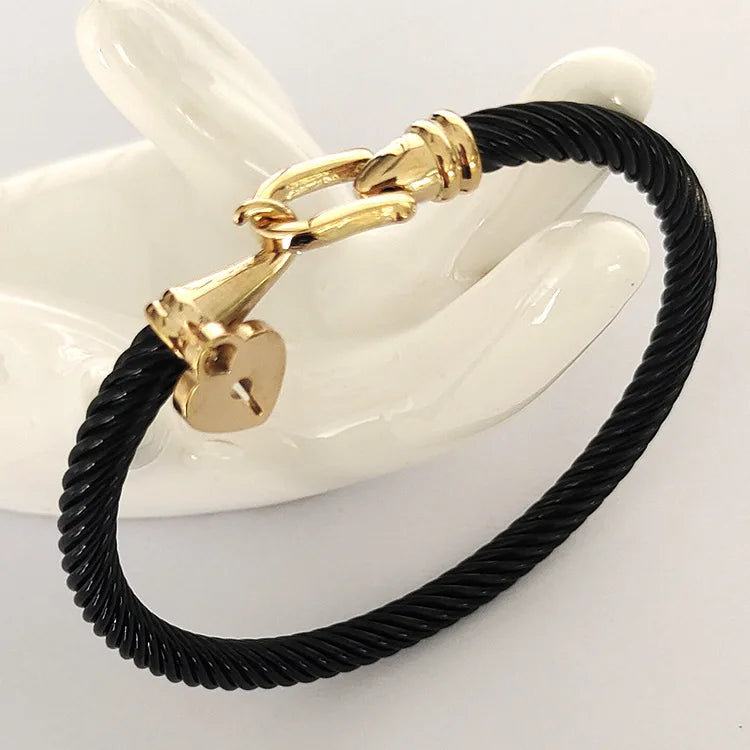 Stainless-Steel Twist Heart Pendant with Bangles for Women