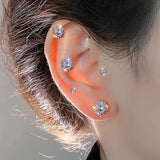 Double Crystal Zircon Ear Studs Earrings Piercings