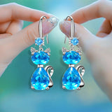 Silver Cat Drop Earrings for Women Girl