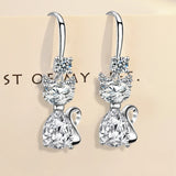 Silver Cat Drop Earrings for Women Girl