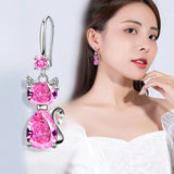 Silver Cat Drop Earrings for Women Girl
