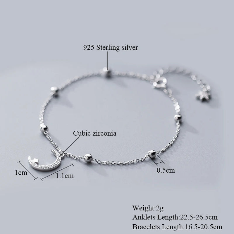 Star Moon Tassel 925 Silver Anklet Gypsophila Bracelet