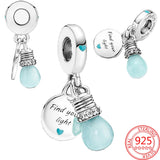 Star Pearl Pendant Spinning Heart Globe Charm 925 Silver Jewelry Gift