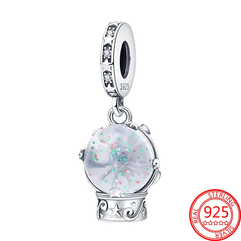 Star Pearl Pendant Spinning Heart Globe Charm 925 Silver Jewelry Gift