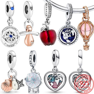Star Pearl Pendant Spinning Heart Globe Charm 925 Silver Jewelry Gift